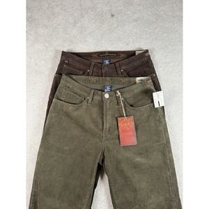 Worn Aged Denim Corduroy Straight Leg Fit Green Brown Stretch Pants 33x32 2 Pair